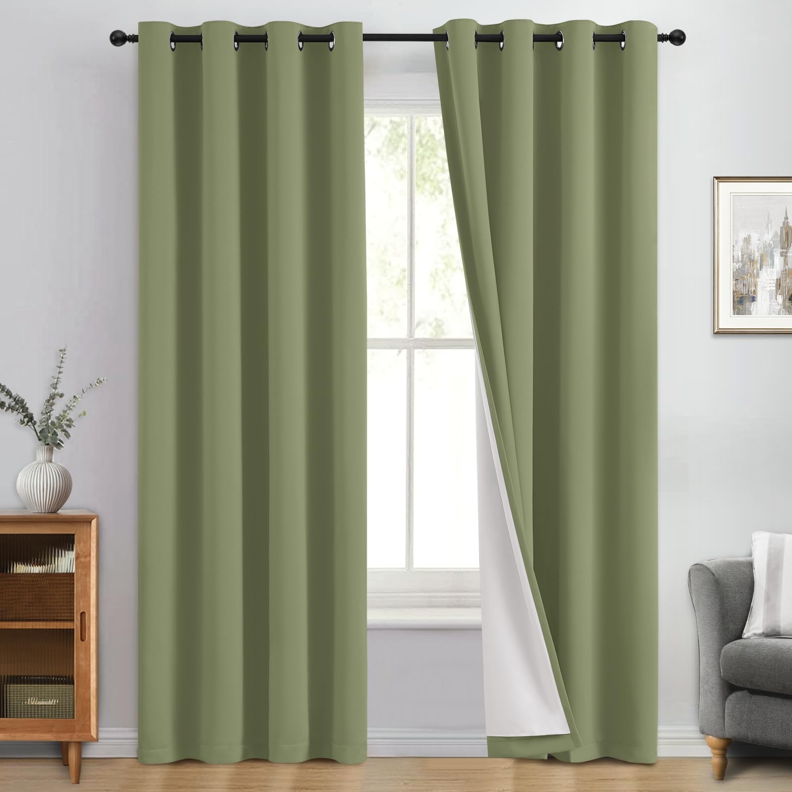Yakamok Sage Blackout Curtains 96 Inches Long for Bedroom 50" Wide 2 Panel — image 1