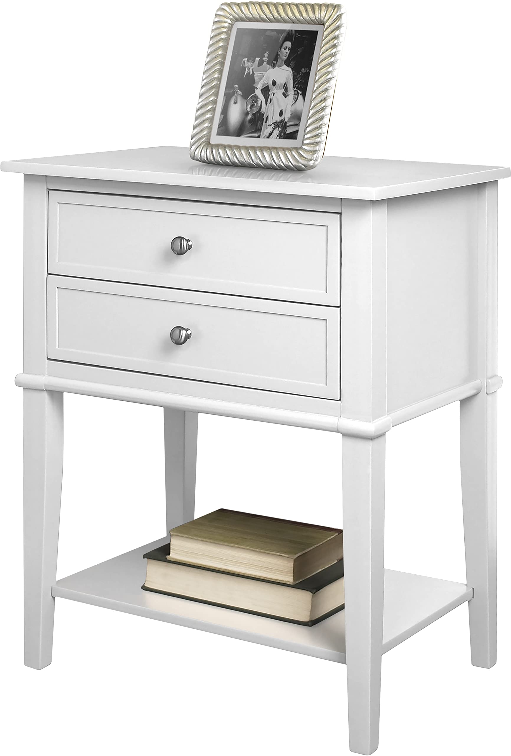 DHP Franklin Accent Table with 2 Drawers, White