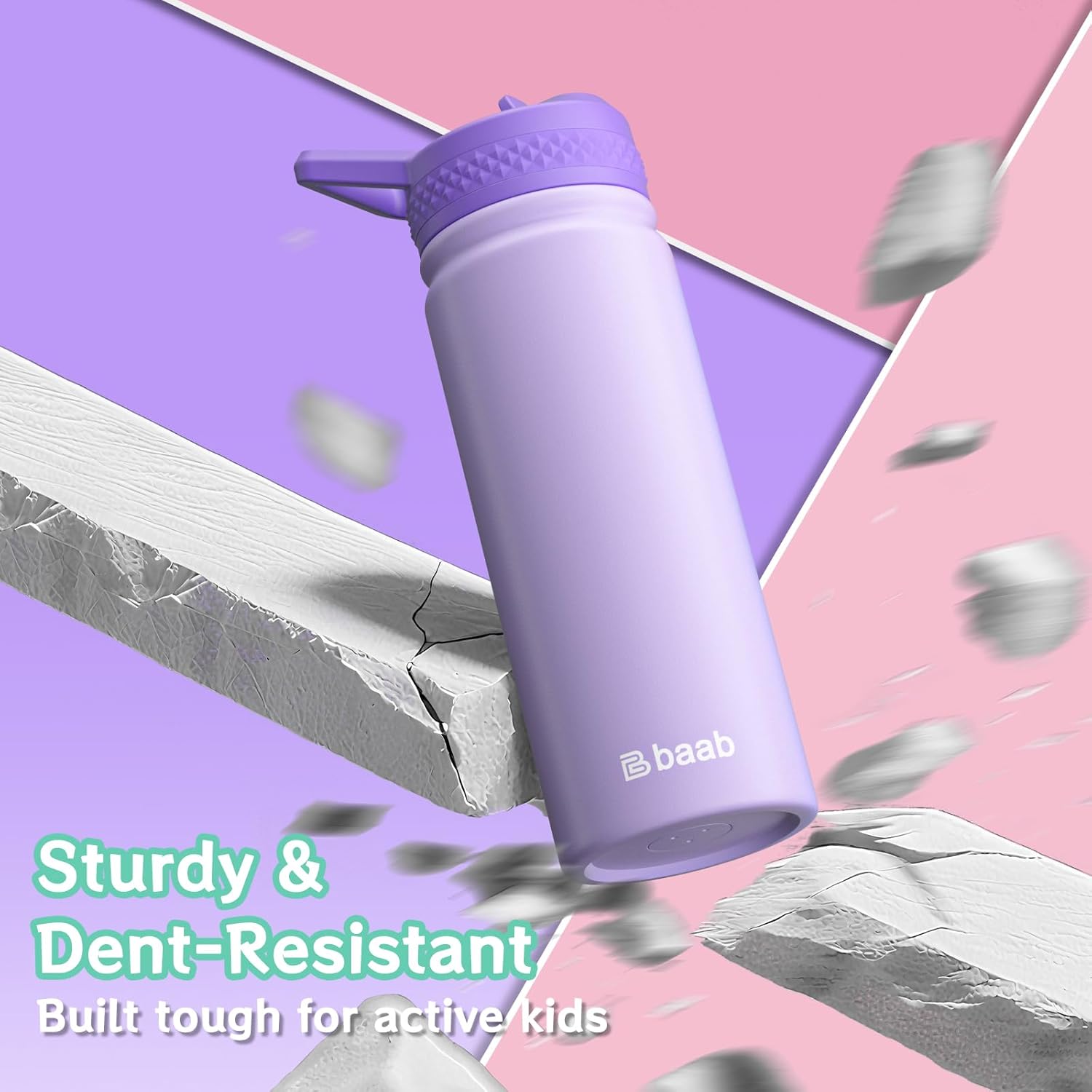 baab 18oz Kids Water Bottle, Insulated Water Bottle with Straw & Stickers, 18/8 Stainless Steel Vacuum Leakproof Kds Water Straw Cup for School, Perfect for Boy Girl (Purple, 1 Pack) - Image 6