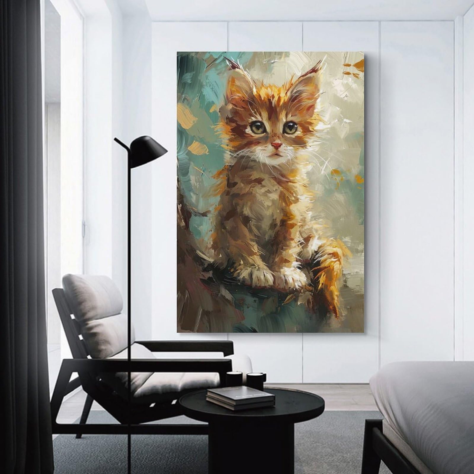 Junmoney Wall Decor Canvas Print Adorable Feline Charm, 20x30inch(50x75cm), for Home Lounge, Bedroom Or Reading Nook, Canvas Styling for A Polished Room Look