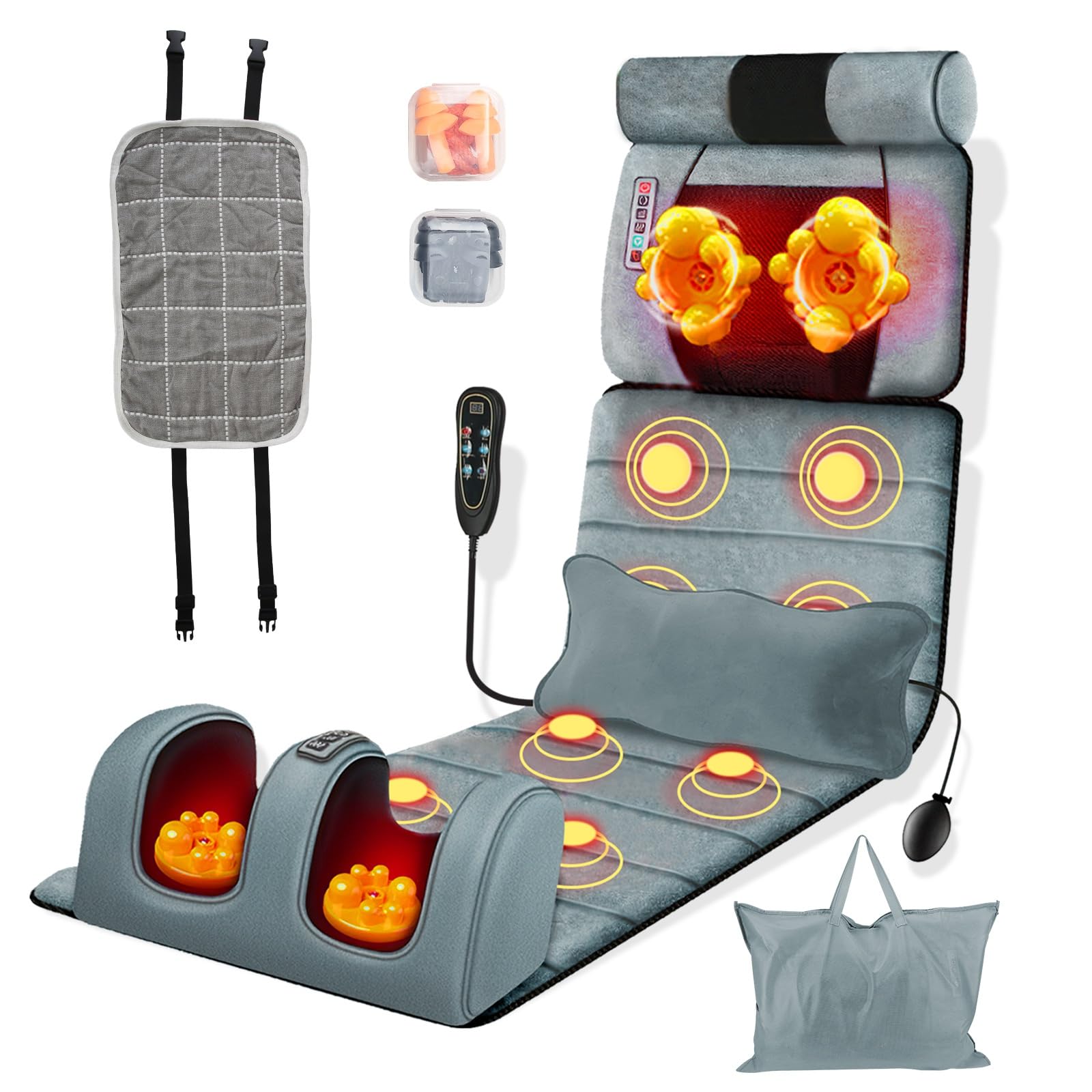 Full Body Massage Mat - 9 Massage Modes Electric Heating Vibration Massage Pad Neck Foot Back Massage Detachable