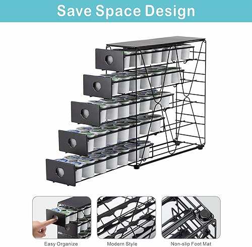 Miniatura 3 de FlagShip Organizador de tazas K para cajón de cápsulas Keurig, soporte grande para cápsulas de café Mullti (capacidad de 70 cápsulas)