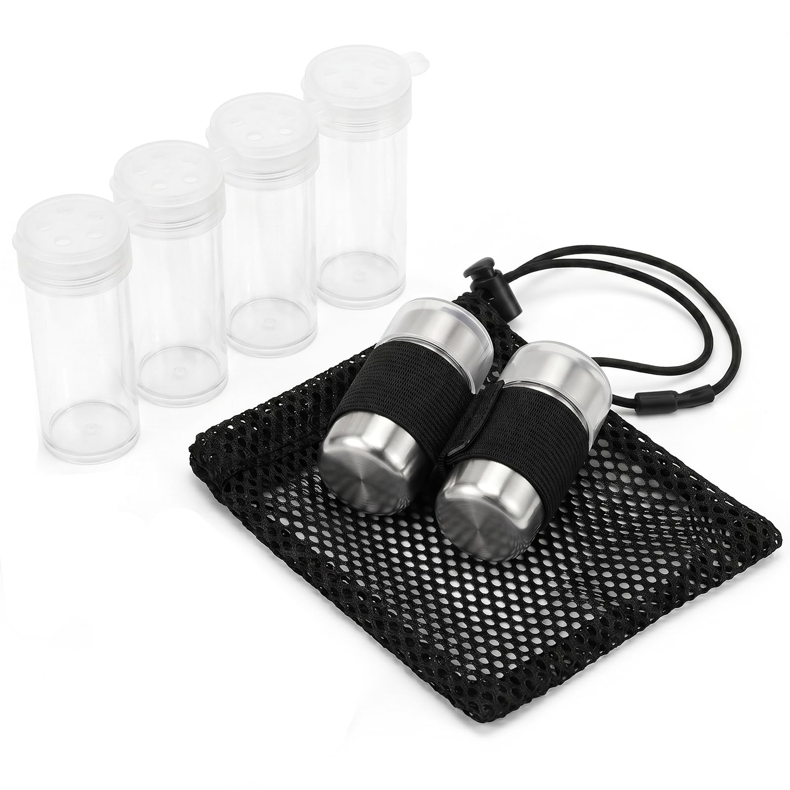 Hounyou Travel Salt and Pepper Shaker Set, Mini Stainless Steel Condiment Set with Transparent Lid for Outdoor BBQ, Picnic & Hiking