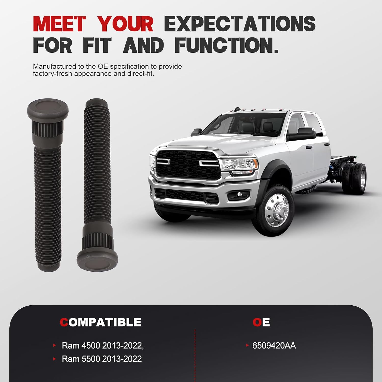 Rear Wheel Lug Stud Fit for Ram 4500 2013-2022, Ram 5500 2013-2022 Replaces 6509420AA, 10Pcs