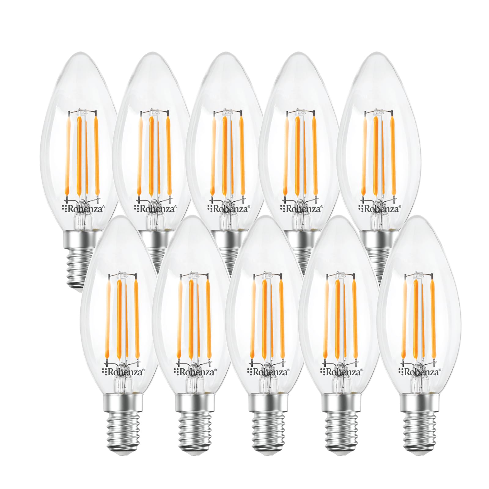 Robenza E14 LED Filament Candle Light Bulb, 4W (40W Equivalent), 470lm Warm White 2700K, SES Small Edison Screw C35, Clear Glass LED, Non-Dimmable, Long Life Ceiling Light – Pack of 10 — image 1