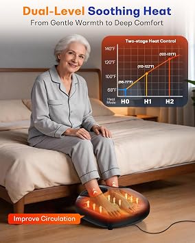 PACOVY Shiatsu Feet Massager, Foot Massager with Heat, Deep Kneading, Vibration and Air Compression for Plantar Fasciitis, 2 Heat Levels, Birthday Gifts for Women Mom Dad