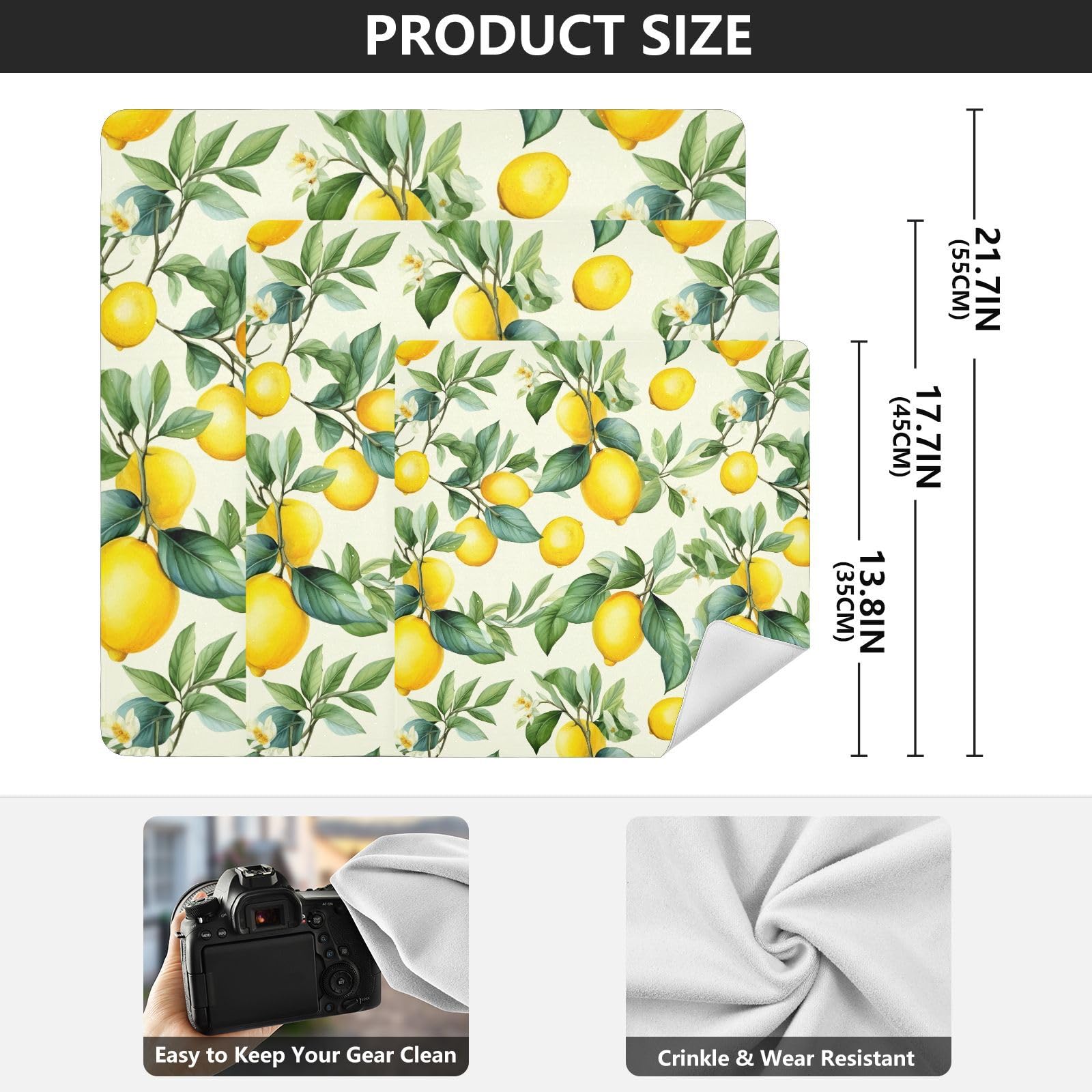 ODAWA Camera Storage Cloth 13.8. In, Floral Lemons Yellow Magic Self-adhesive Storage Protective Cloth