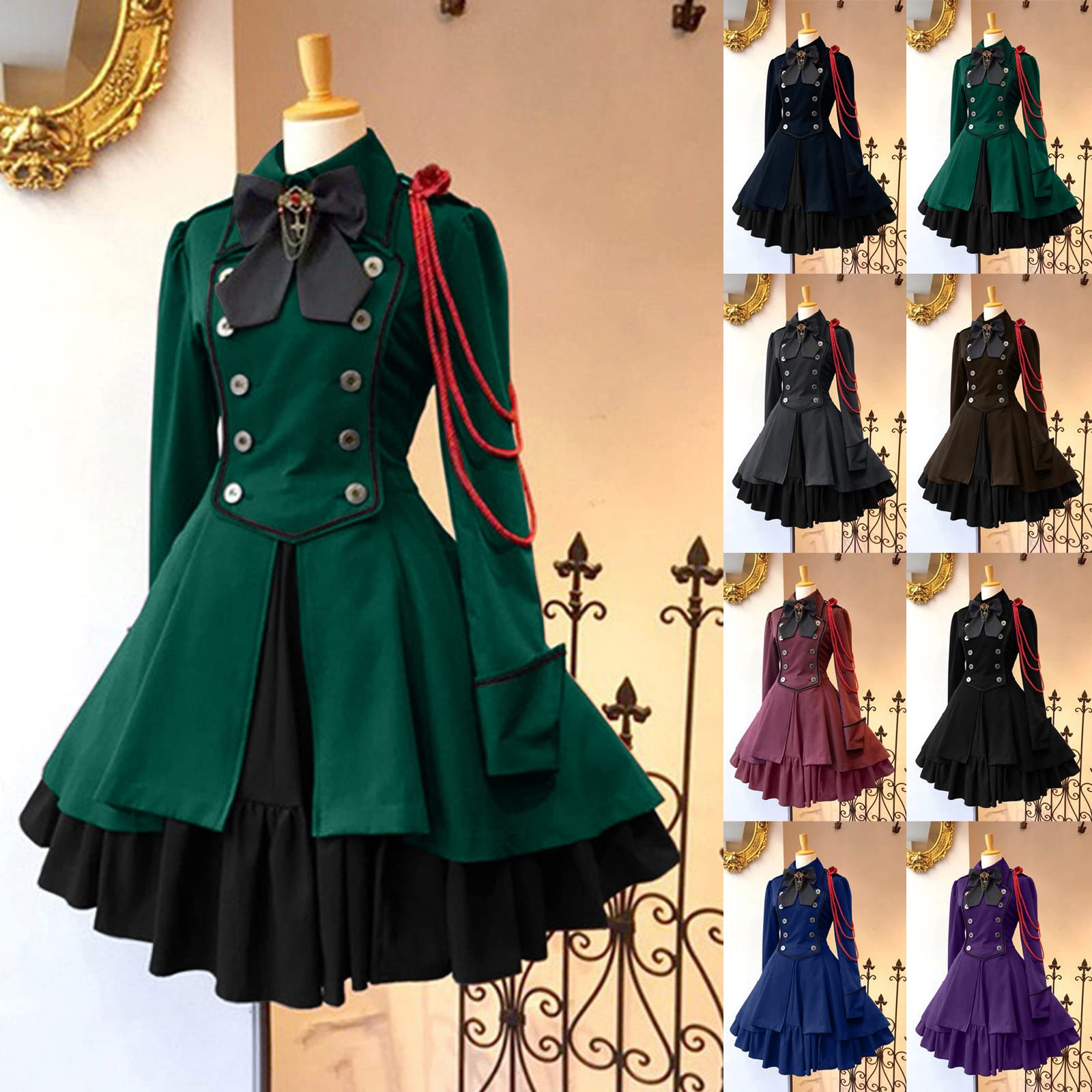 Ropa gótica para mujer, elegante, vestido rockabilly, línea A, vestido de fiesta, vintage, steampunk, talle alto, vestido de cóctel, vestido de cóctel, festivo, Halloween, falda plisada