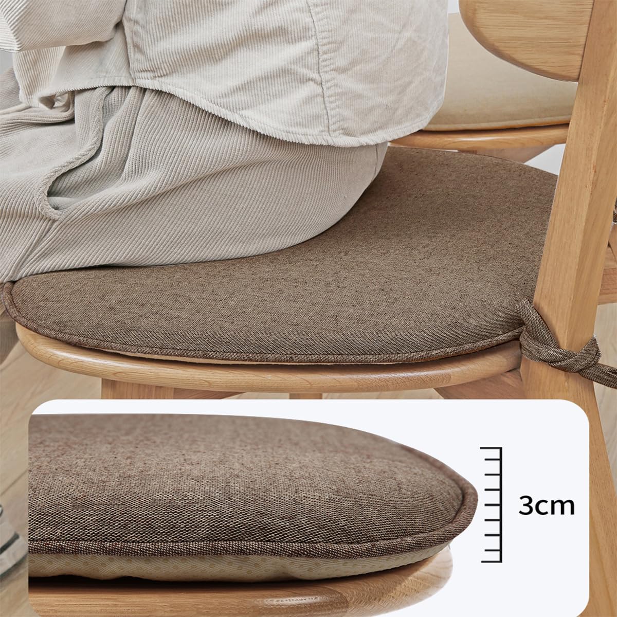 Cojín de asiento para sillas de comedor, parte inferior antideslizante con cremallera, con lazos, cómoda alfombrilla de silla para el hogar, cocina, oficina