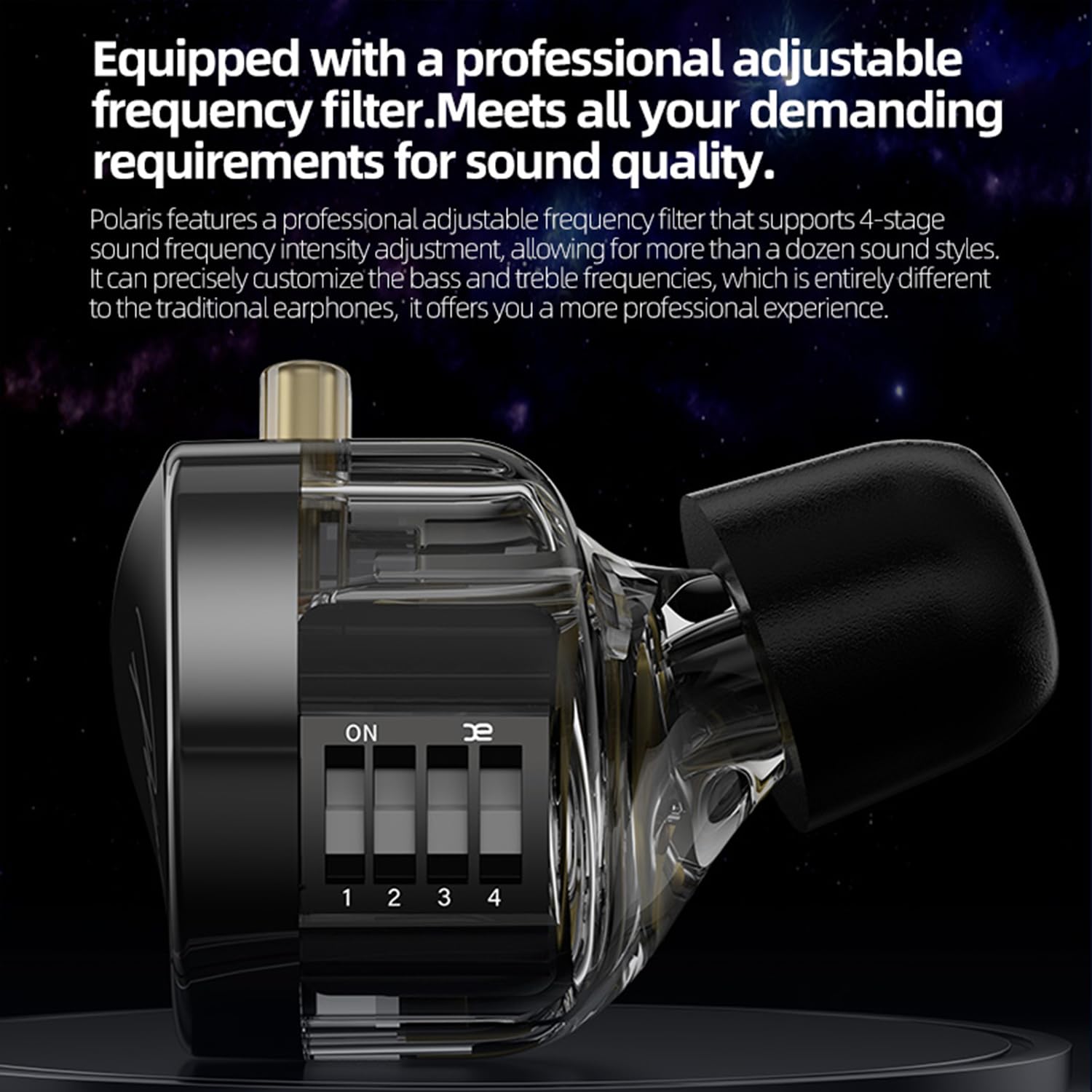 CCA Polaris Écouteurs intra-auriculaires réglables 4 tons pour moniteur IEM dynamique, écouteurs stéréo HiFi avec câble détachable à 2 broches