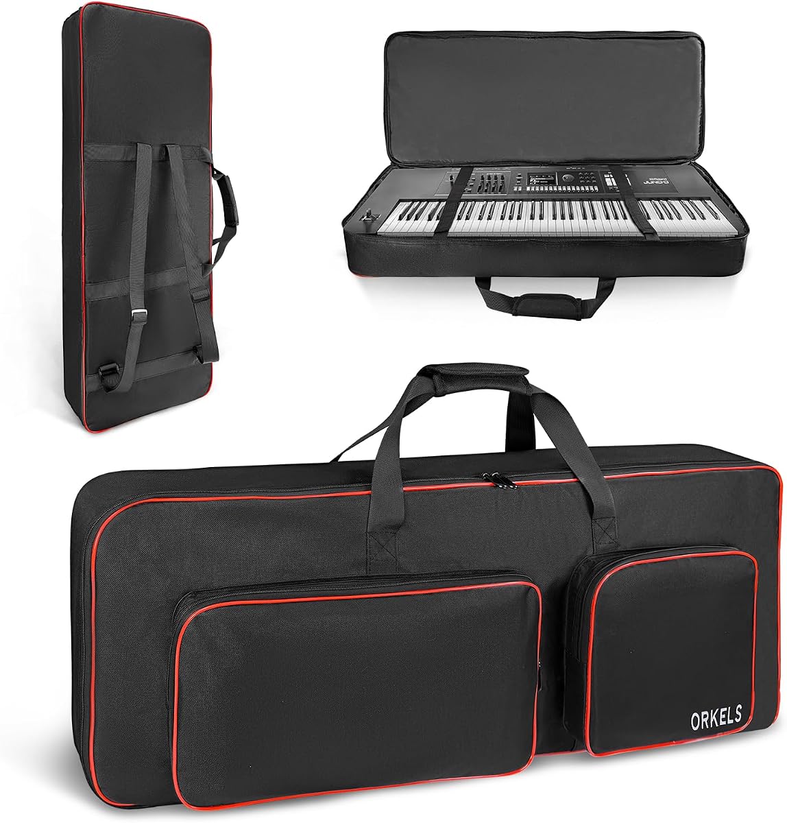49-Key Keyboard Case, Fully Padded Electric Piano Gig Bag with 10mm Pearl Cotton, Adjustable Shoulder Straps, Carry Handles & Large Accessory Pocket