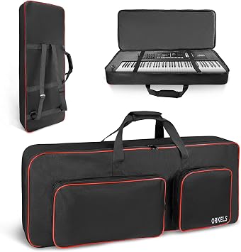 ORKELS 49-Key Keyboard Case, Fully Padded Electric Piano Gig Bag with 10mm Pearl Cotton, Adjustable Shoulder Straps, Carry Handles & Large Accessory Pocket