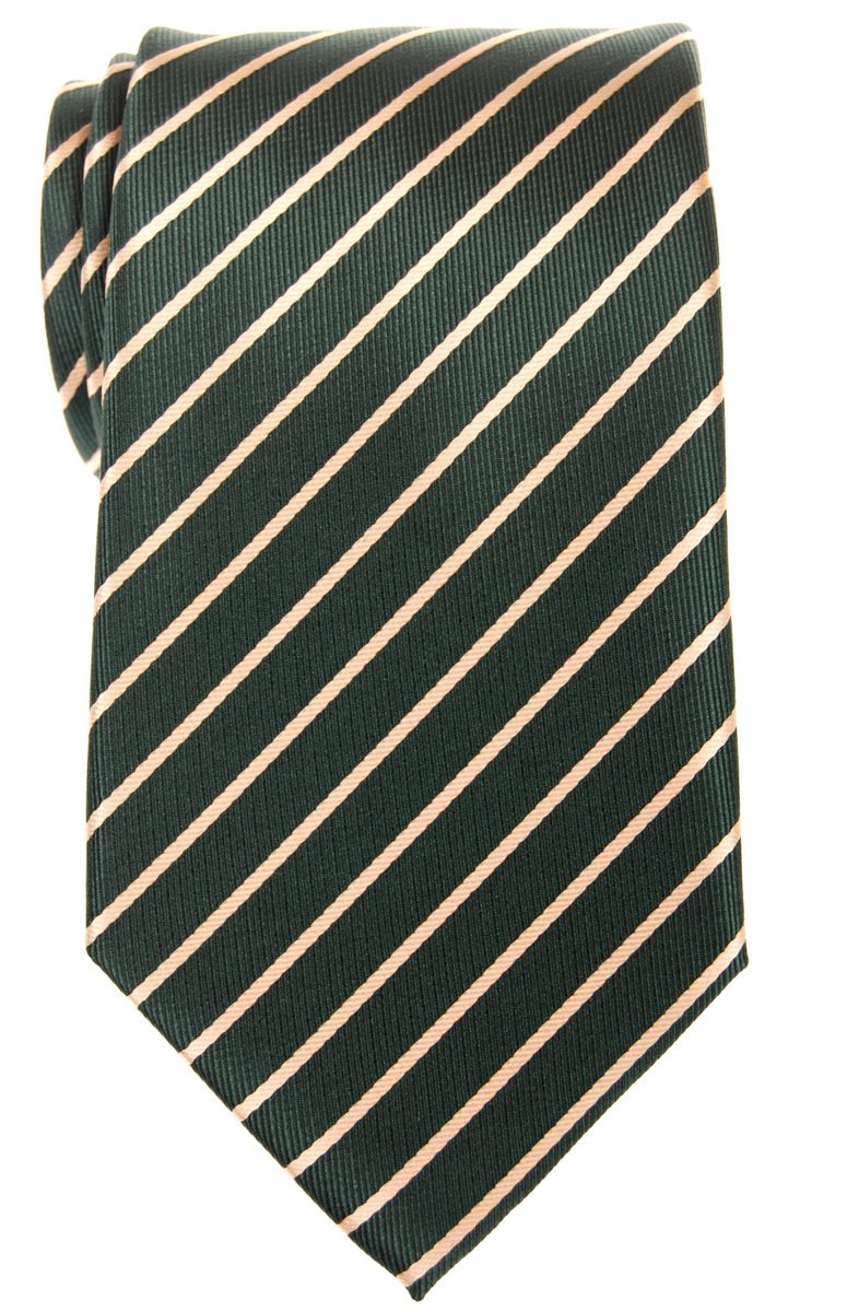 Retreez Thin Regimental Striped Woven Microfiber Men's Tie - Green with Gold Stripe