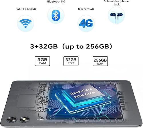 Miniatura 3 de UMIDIGI G3 Tablet PC, tableta de 10.1 pulgadas G3 Tab 3 GB +32 GB Android 13 6000 mAh hasta 256 GB MT8766 Quad-Core 8MP Cámara trasera Face ID