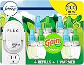 Febreze Plug-In Air Freshener, Odor-Fighting Scented Oil Starter Kit, Air Fresheners for Home, Bathroom and Kitchen, Long Lasting, Gain Original Scent, Warmer + 4 Refill, Multicolor