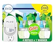 Febreze Plug-In Air Freshener, Odor-Fighting Scented Oil Starter Kit, Air Fresheners for Home, Bathroom and Kitchen, Long Lasting, Gain Original Scent, Warmer + 4 Refill, Multicolor