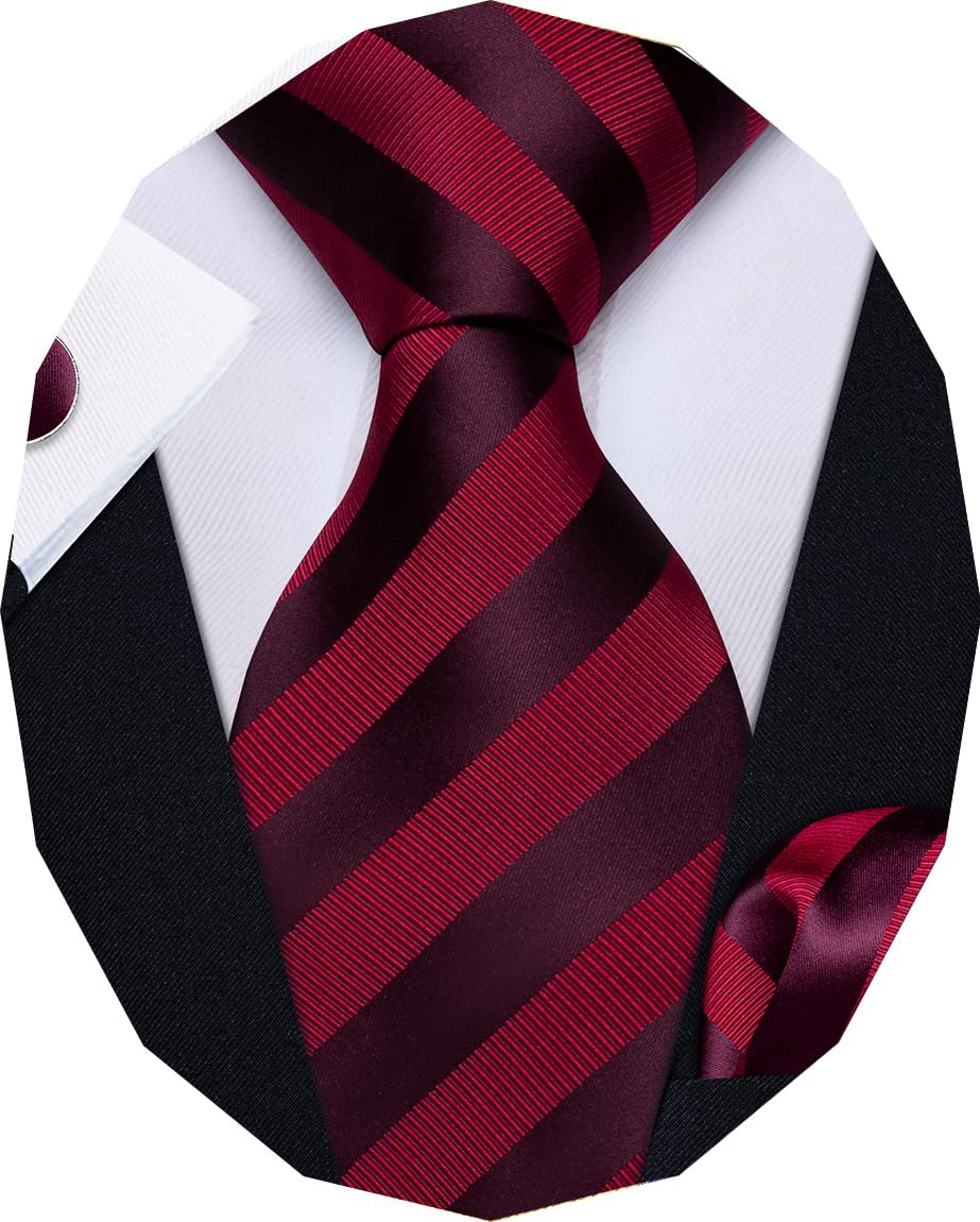 YourTies Striped Ties for Men Classic Woven Silk Necktie with Handkerchief Cufflinks Set Formal Business Party Wedding
