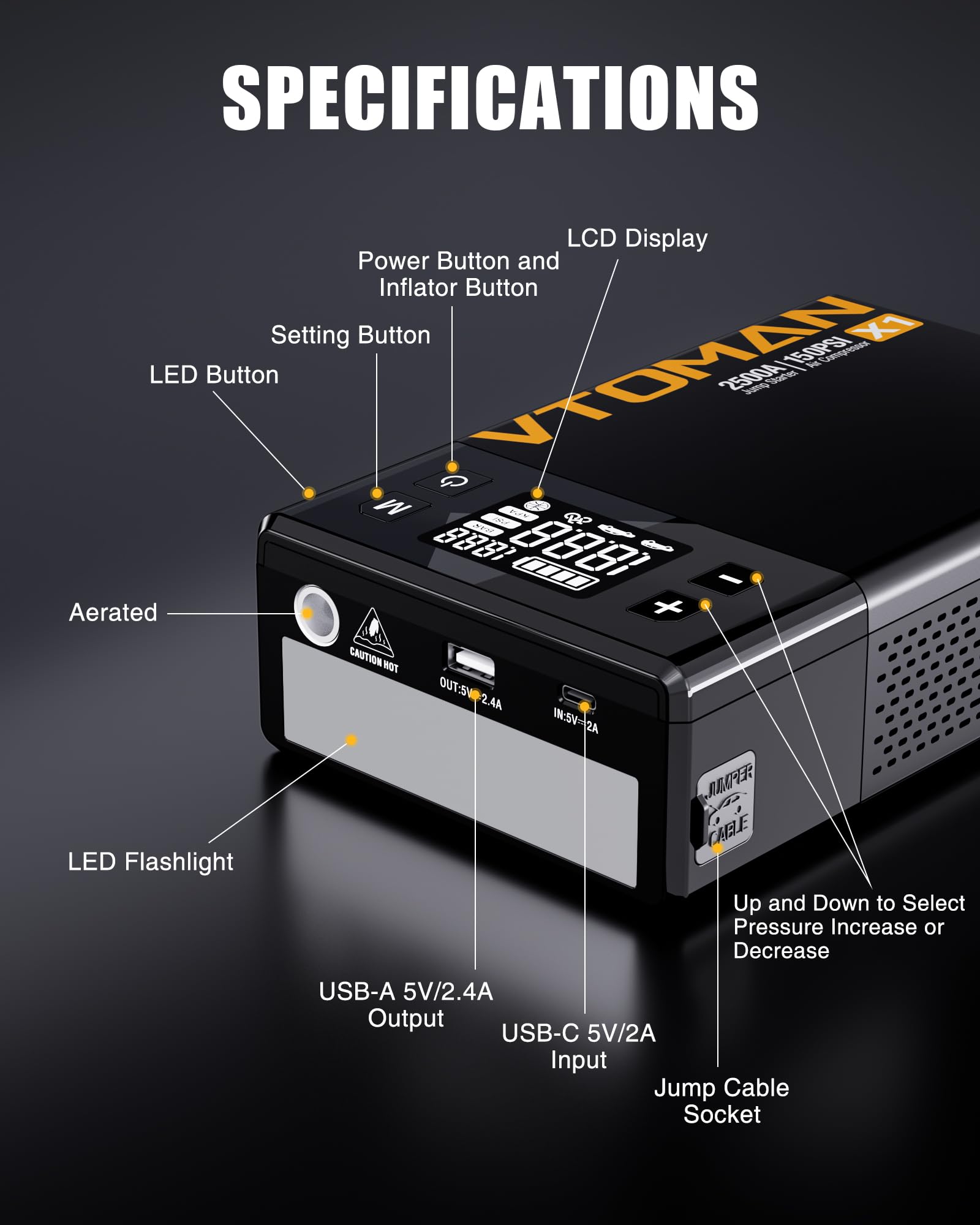 Amazon.com: VTOMAN: X1 2025 New Model Jump Starter with Air Compressor
