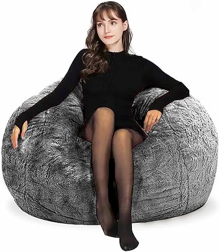 Miniatura 22 de Puf para adultos y niños sin relleno, cómodo y esponjoso, gigante, redondo, funda de puf para sofá perezoso, silla de lectura, silla de piso, 6 Gris