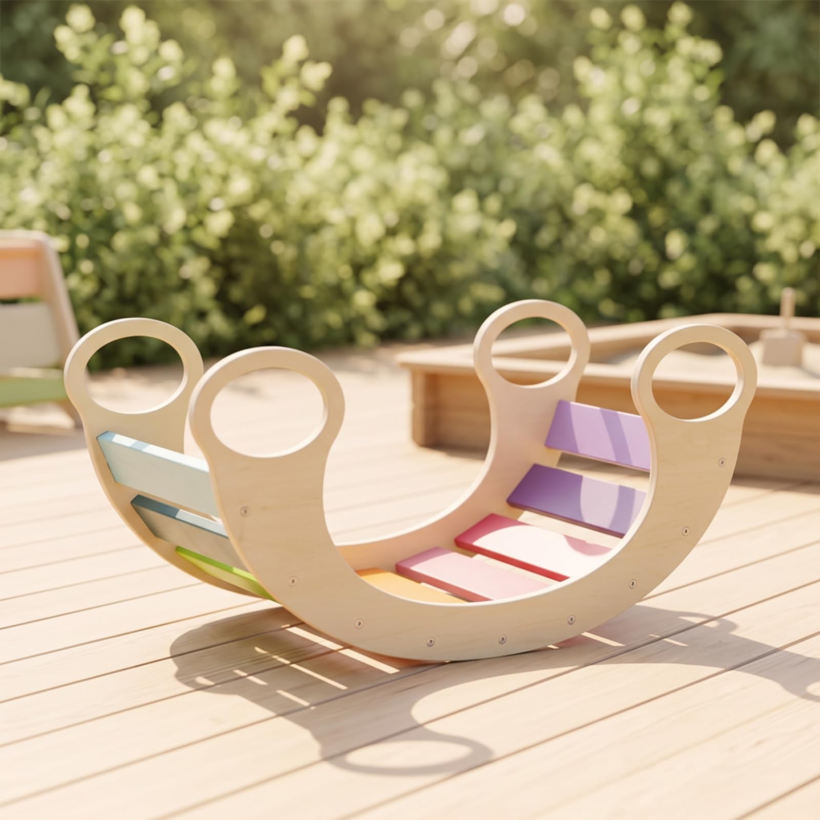 Children Balance Tavola Equilibrio Arco Arrampicata Dondolo Bambini Legno con Superficie a Doghe Facilita Presa E Scalata Sviluppo Motricità
