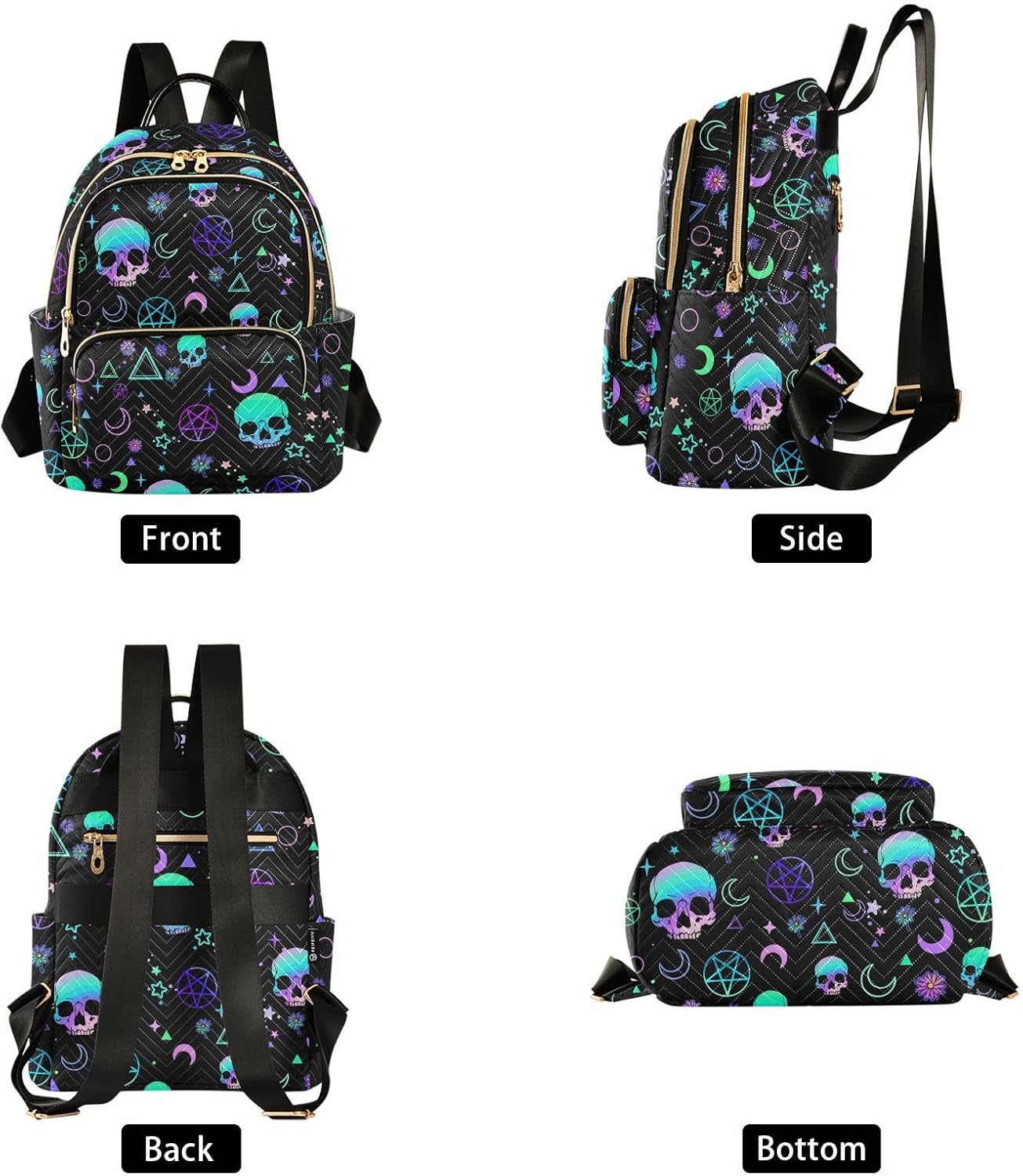 Women Fashion Backpack Purse Casual Lightweight Travel Shoulder Bag Magic Skull Rucksack Ladies Bag, Small - Image 3