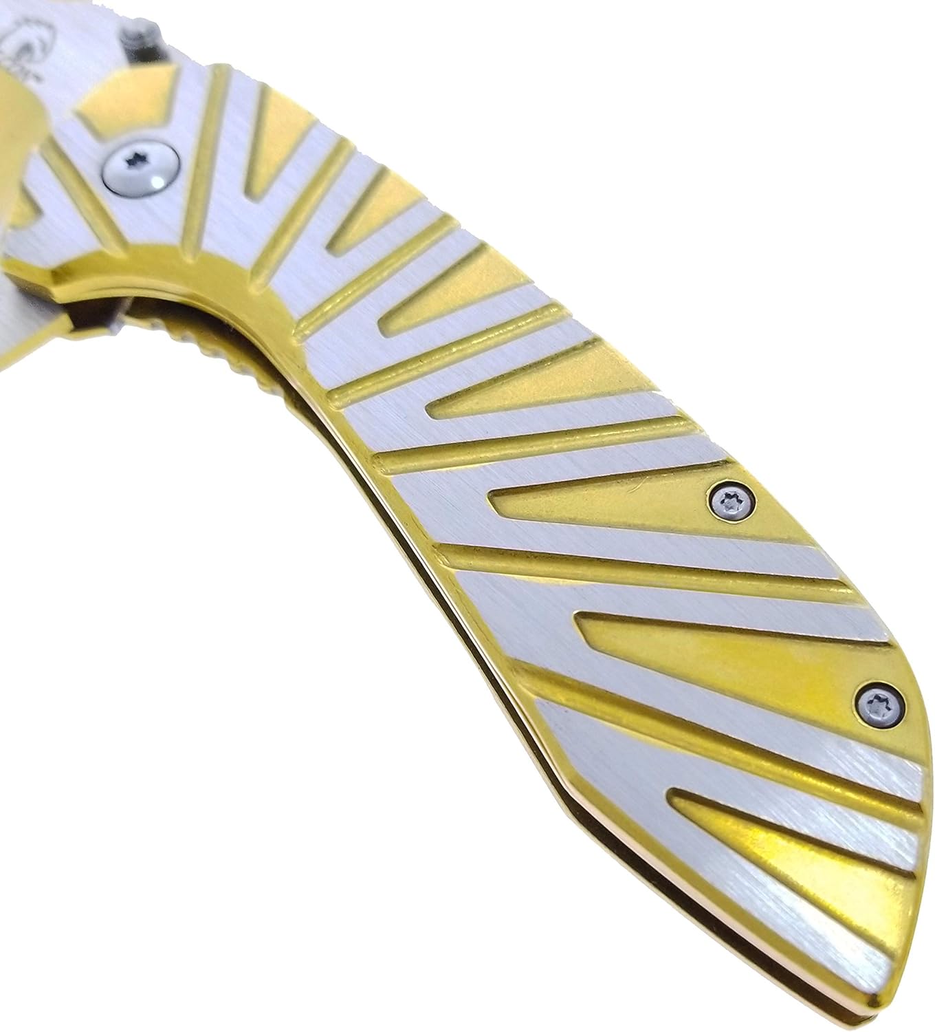 Falcon EDC Full Metal Tactical Pocket Folding Knife Titanium Coating, 440 Stainless Steel Drop Point Blade, Thumb Hole Opening, Camping (Gold)