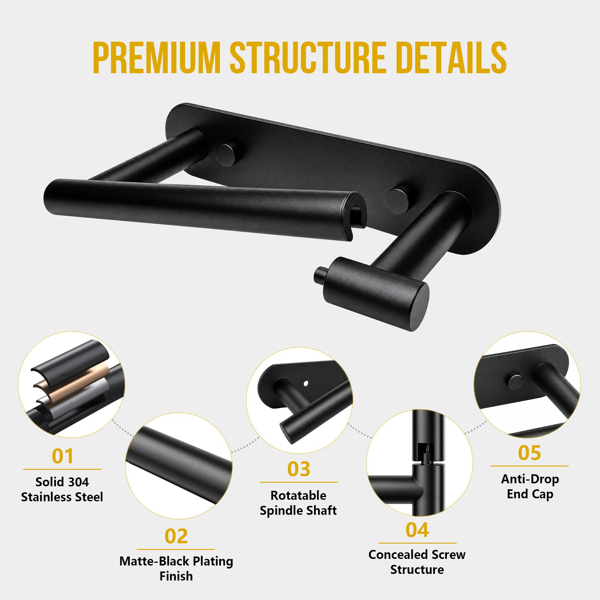Self Adhesive or Screw in Black Toilet Paper Holder Wall Mount for Bathroom — Amazon image 3
