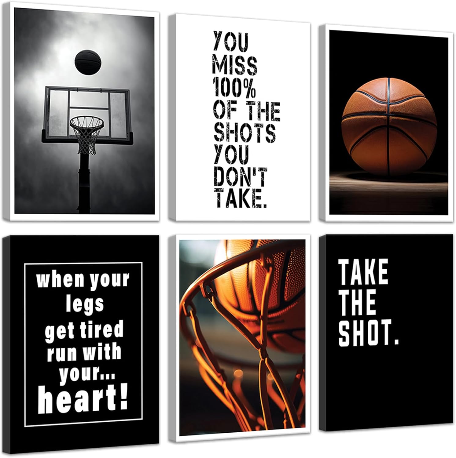 Basketball Canvas Wall Art Basketball Sport Theme Painting Picture Wall Decor Basketball Art Black and White Motivational Quotes Poster Print Artwork for Teen Boys Room basketball room Home Decor (canvas, 8x10in)