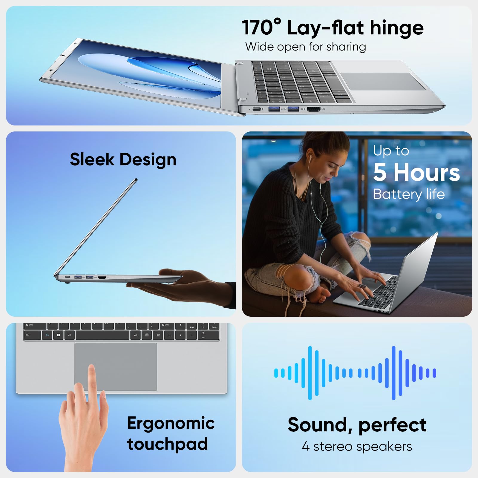 2026 Laptop 16 GB RAM 256 GB SSD 15,6 Zoll Laptop Computer, 6500Y Prozessor (bis zu 3,4 GHz, Beats 5205U, 4425Y), FHD IPS-Display, leichte Laptops für Studenten und Business, WiFi 5