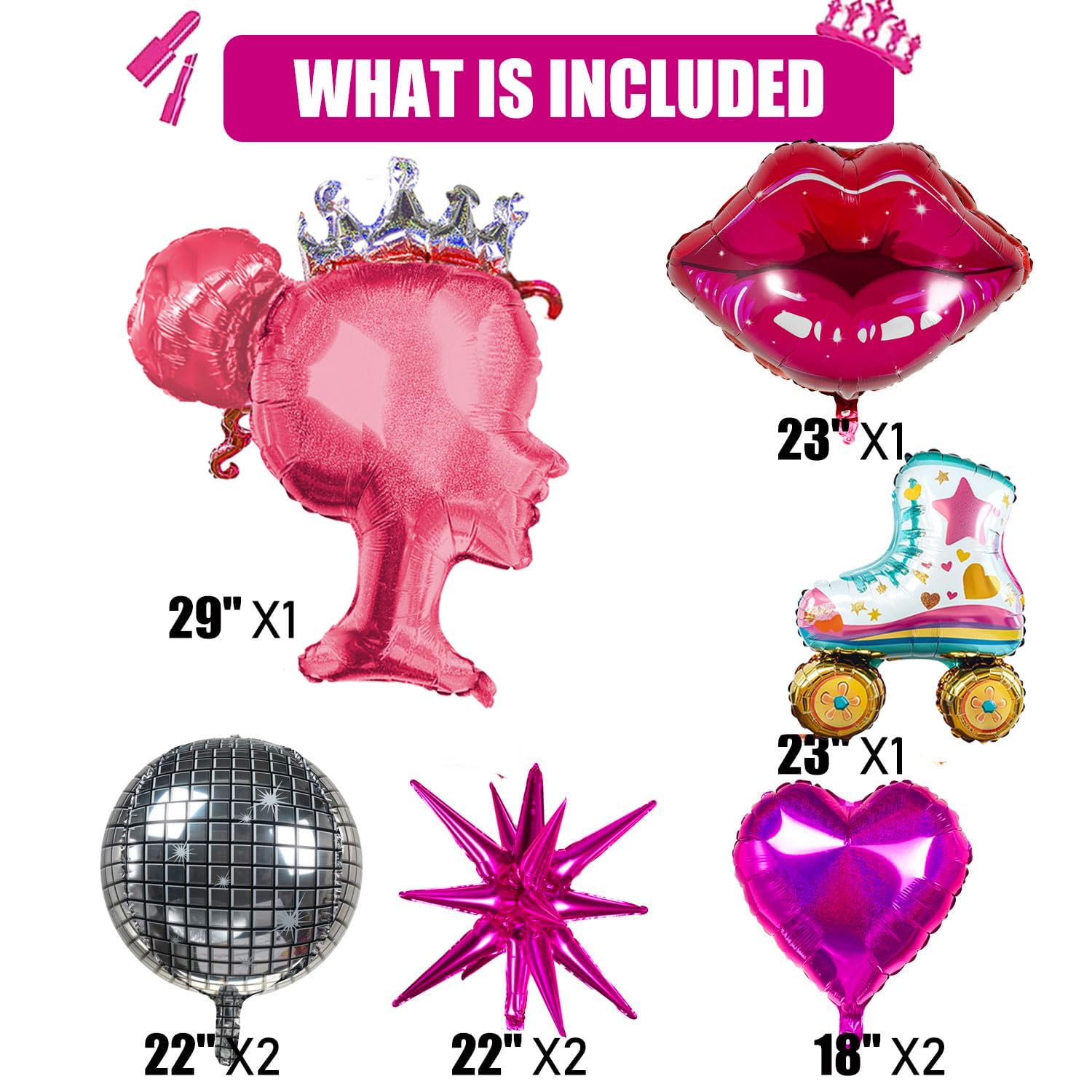 2Pcs Pink Princess Foil Balloon - Crown & Bow Shape For Birthday Party Decorations - View #4
