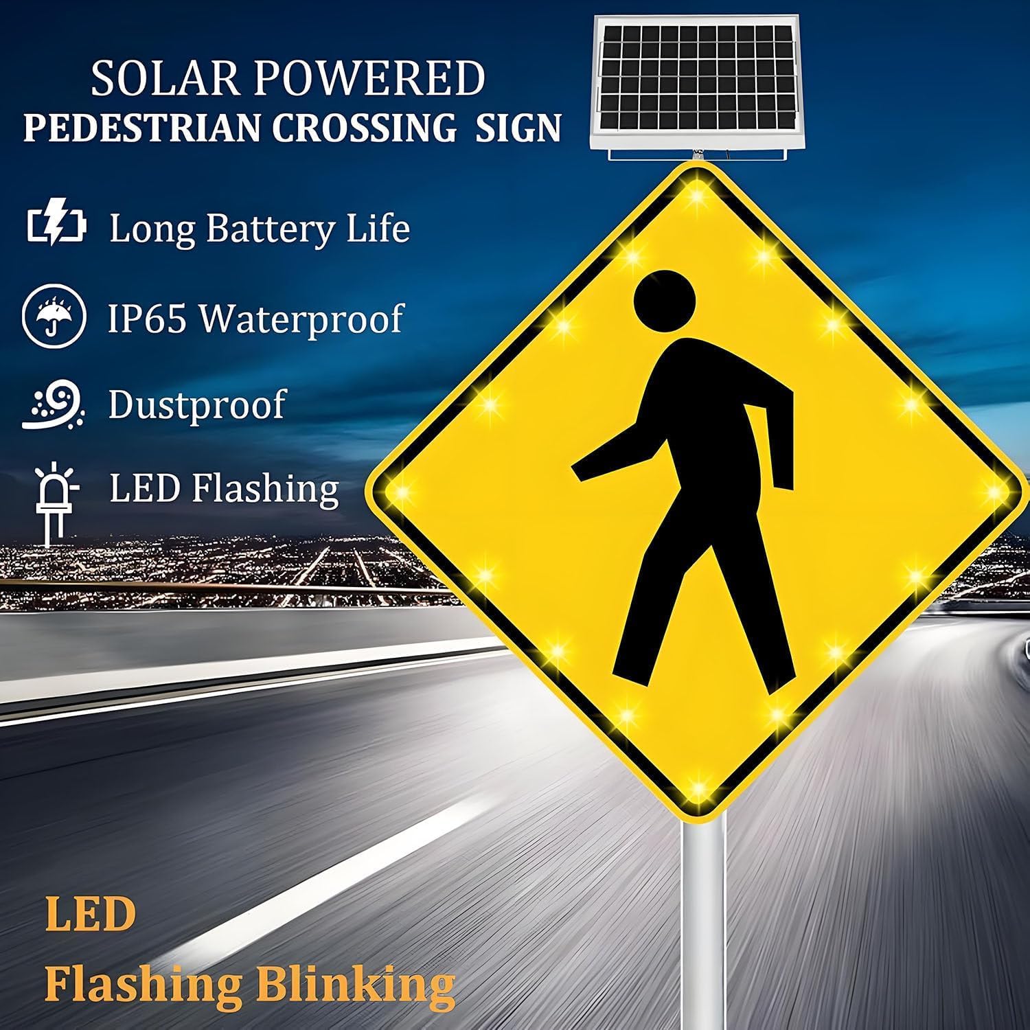 Semáforo LED, señal de Cruce peatonal LED Solar Intermitente - Señal de Advertencia de tráfico para Todo Tipo de Clima de 24"/30" con película Reflectante de Grado de ingeniería y Aluminio d