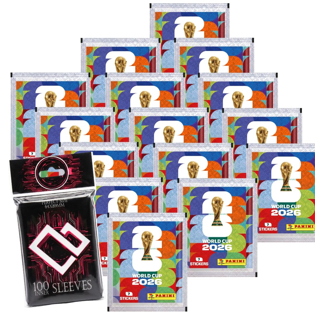 World Cup 2026 Sticker Bundle Set – 15 Versiegelte Stickertüten mit 105 Stickern & 100 Heartglobal Kartenhüllen für Sammler +Heartglobal Versandschutz (Own Brand Bundle)