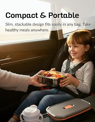 Miniatura 3 de Boxiki Kitchen Lonchera Bento de 2 piezas, a prueba de fugas, sin BPA, apta para microondas y lavavajillas, con compartimentos, caja Bento