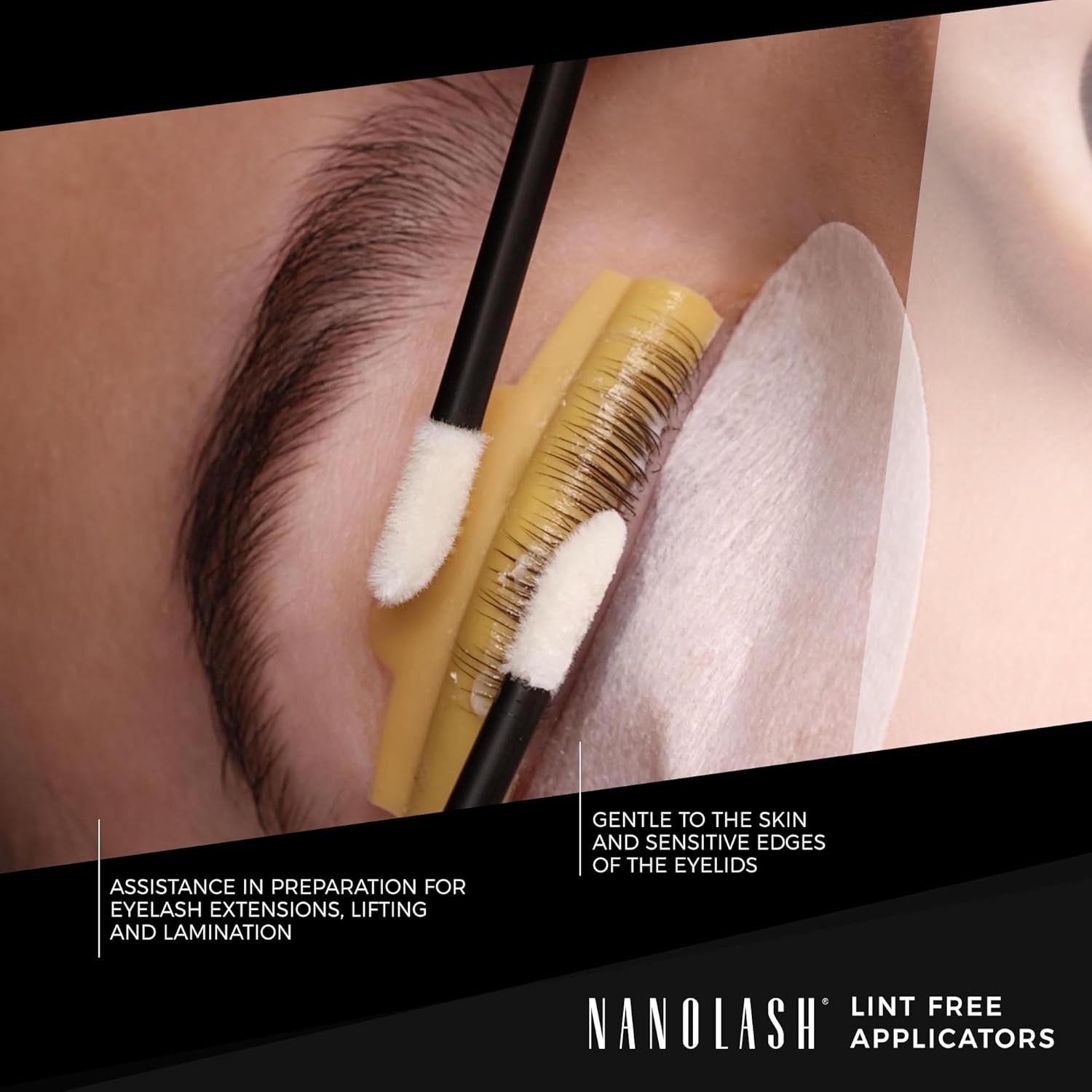 Nanolash Lint Free Applicators 50 pcs - flocked lash and brow lint-free applicators, disposable eyelash applicators