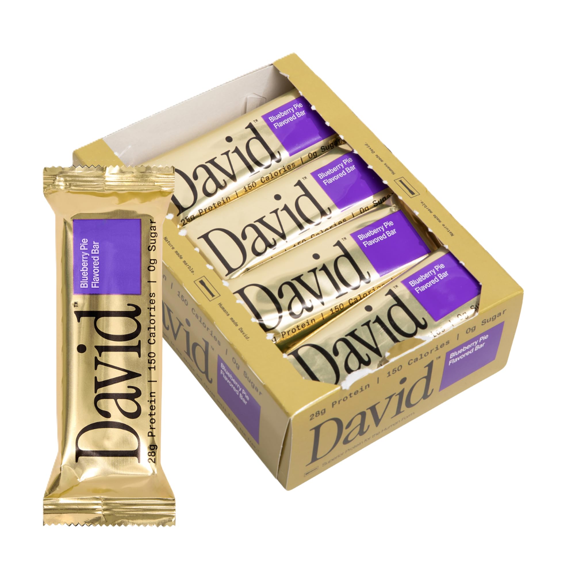 David Blueberry Pie Flavored Protein Bars | 28g Protein | 12 Pack | 0g Sugar | Low Carb & Gluten Free High Protein Bars | High Protein Snack Bars for Post Workout, Travel & On-the-Go Snacking