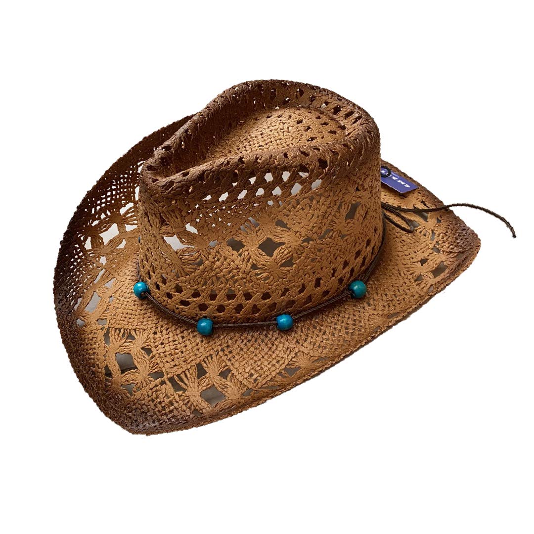 Carnavalife Sombrero de Cowboy/Cowgirl de Paja Vaquero Panamá con Banda Occidental/Oeste Unisex Talla Única Hombre Mujer para Verano Coachella Playa al Estilo Country Brasileño Bohemia Indiana Rafia Natural