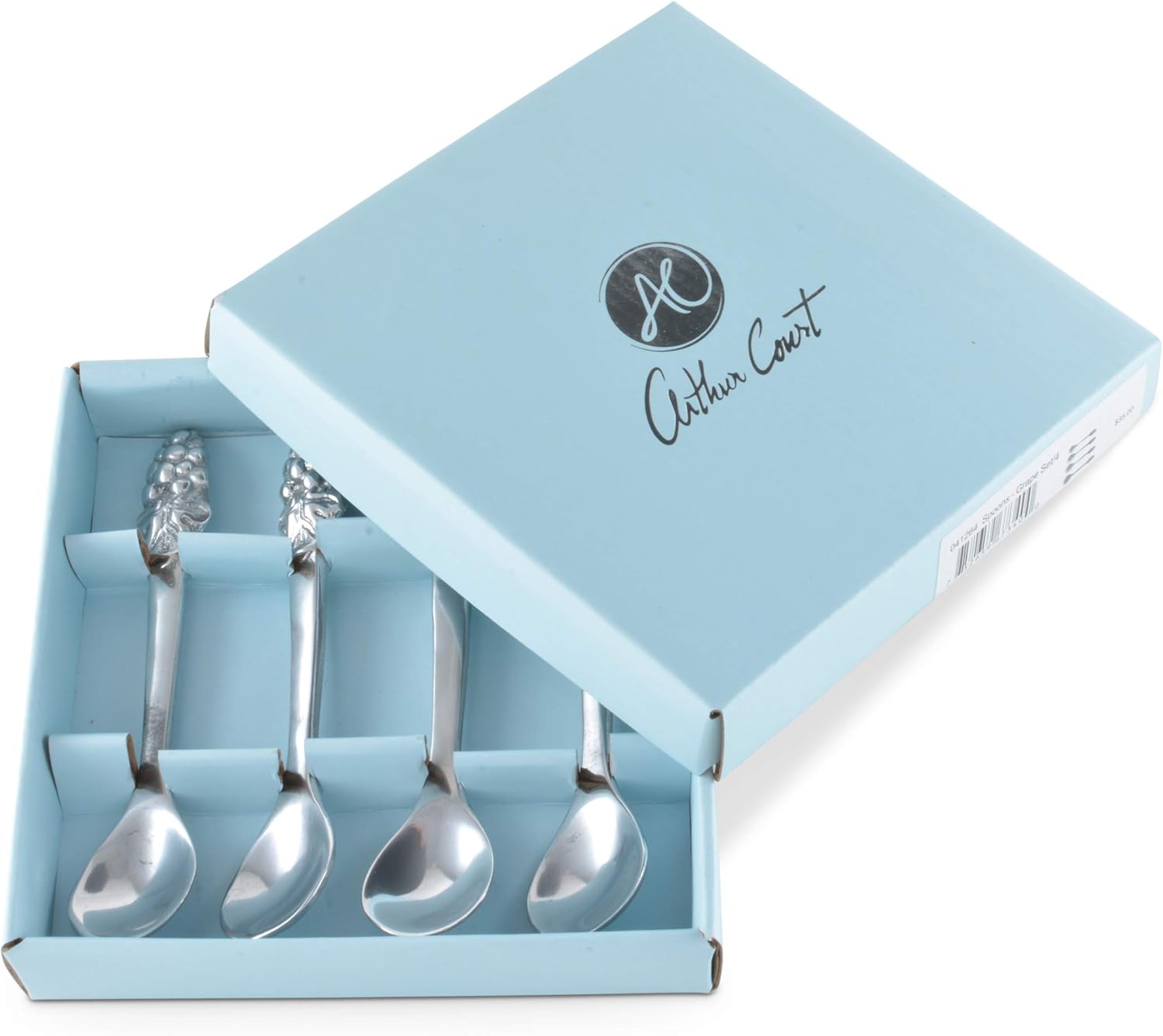 Arthur Court Metal Tea Spoons Grapes Sand Casted in Aluminum with Artisan Quality Hand Polished Set of 4 5 inch Long