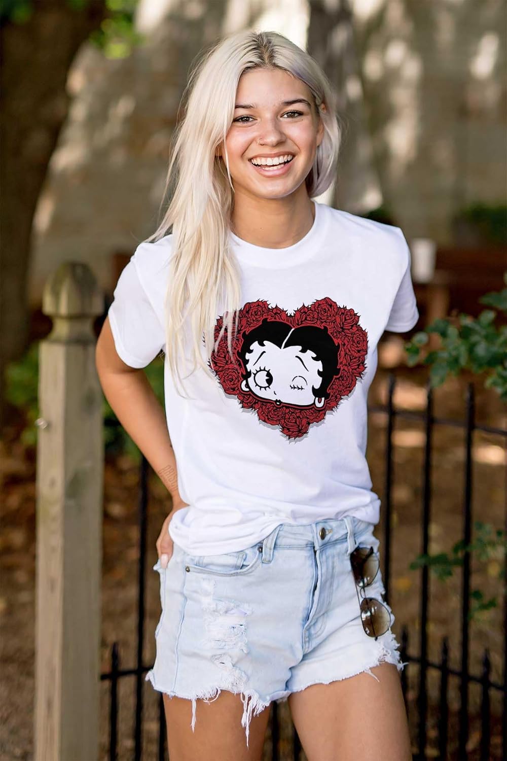 Betty Boop Heart Wink Blowing Kisses Womens Graphic T Shirt Tees