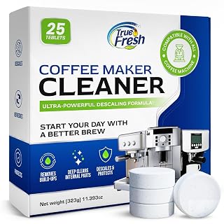 True Fresh Coffee Machine Cleaner & Descaler Tablets 25 Pack - Removes Limescale & Oils, Compatible with Keurig, Nespresso, Breville, Delonghi, Miele - for Espresso & Drip Makers, 1 Year Supply - Amazon product rated Grade A