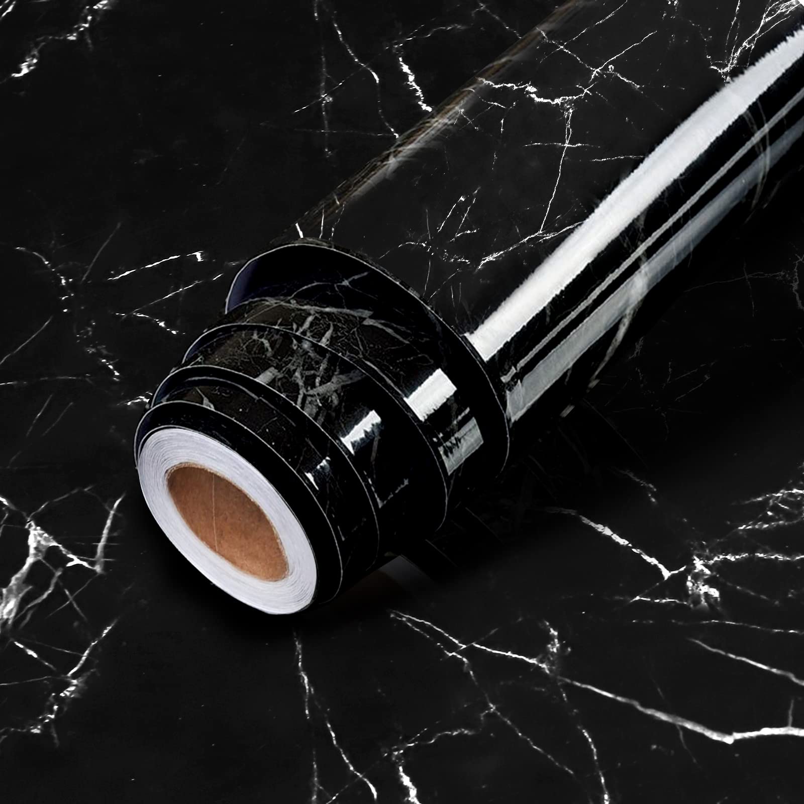 60X300cm Marble Contact Paper Sticky Back Plastic Self Adhesive Wallpaper,Worktop Vinyl Covering Roll,Kitchen Wallpapers Cover,Bedroom Renovation Furniture Cupboard Tables Sticker(Marble Black)