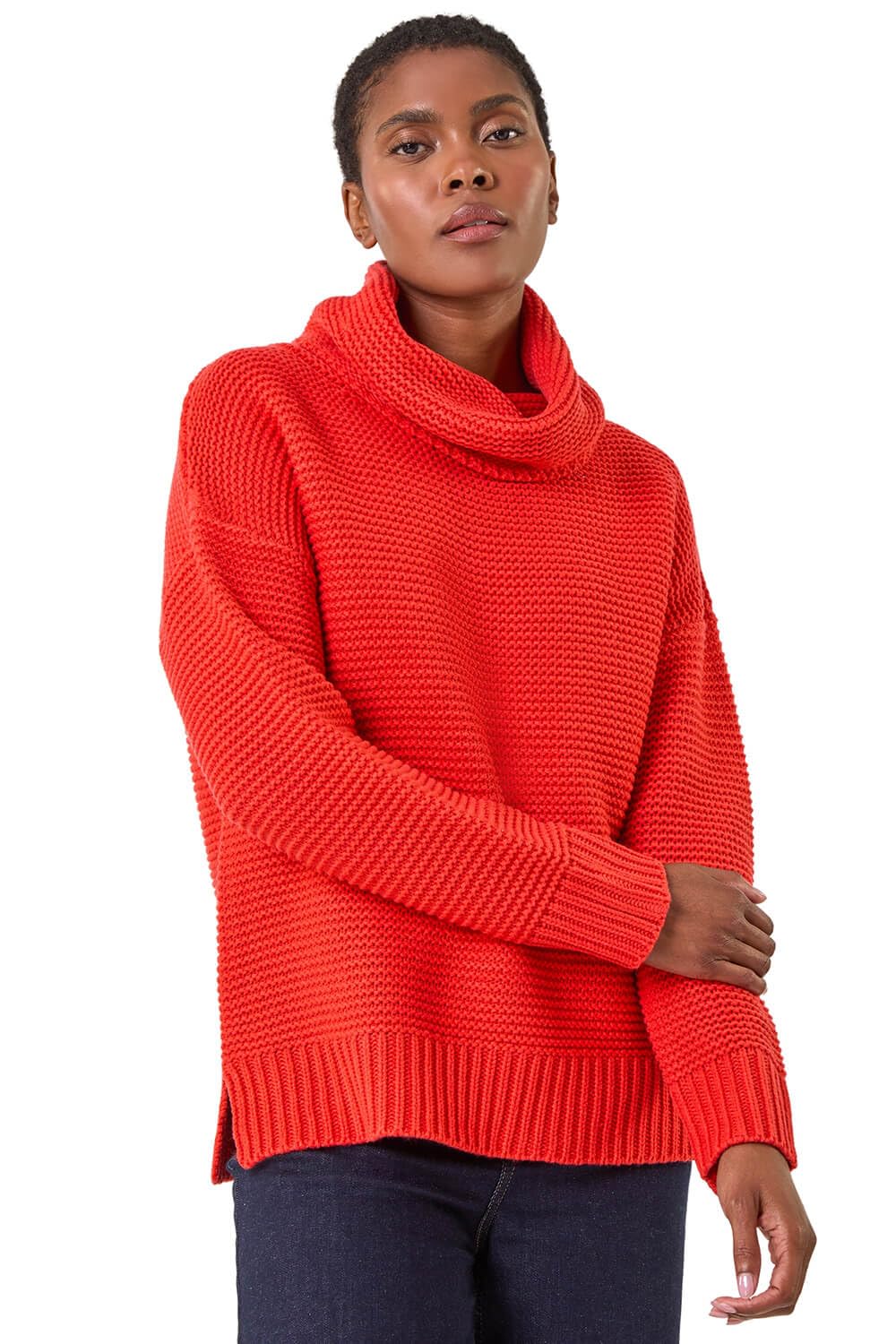 Roman Originals Women's Red Textu Cowl Neck Jumper For Uk - Everyday Autumn Winter Comfy Soft Evening Vacation Work Party Night Out - Size 18