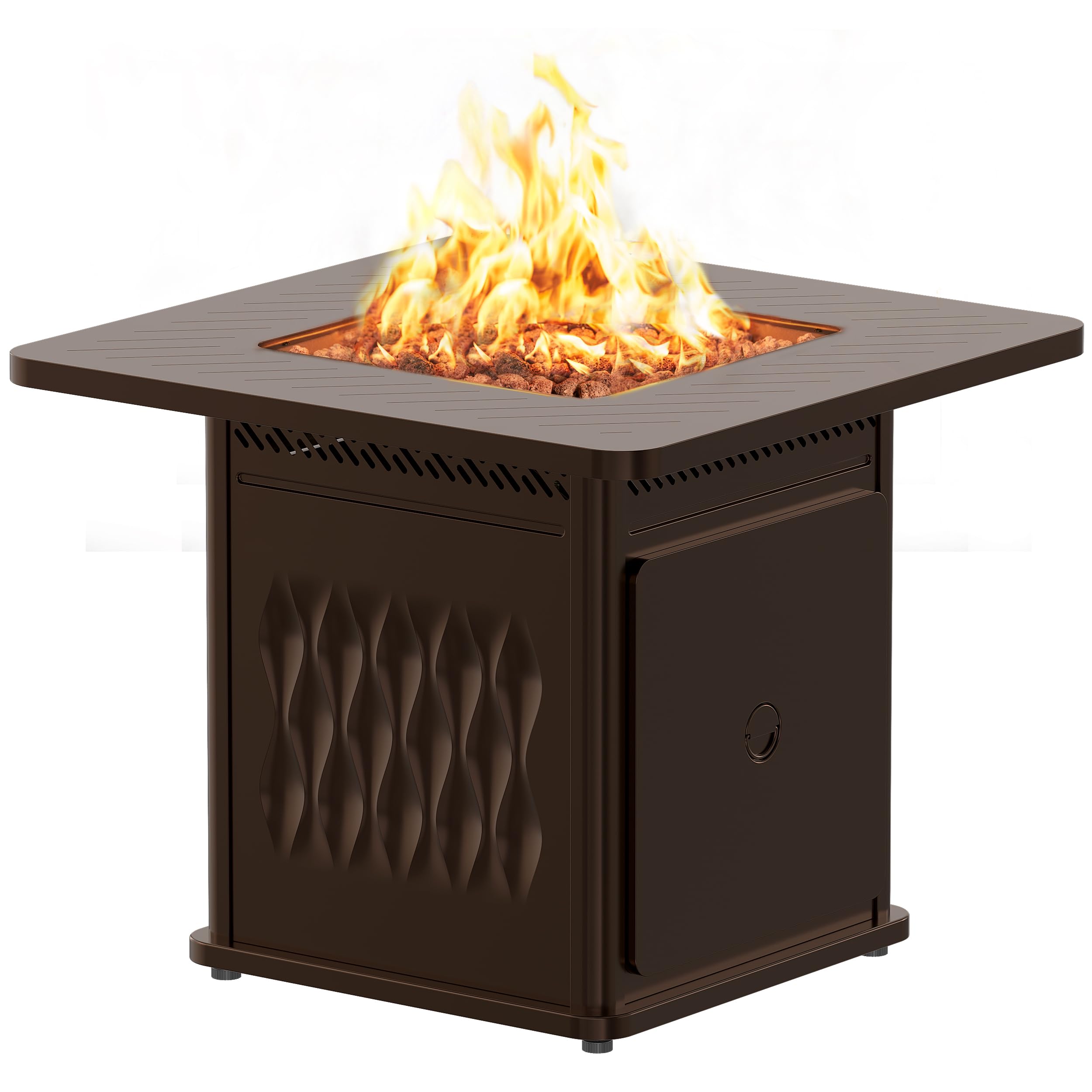 EAST OAK 32" Outdoor Propane Fire Pit Table | 50,000 BTU Gas Fire Pit Table for Outside with Magnetic Lid | Storage Basket & Lava Rocks | CSA Certified for Patio, Garden & Backyard | BrownRecycled Claim Standard 100