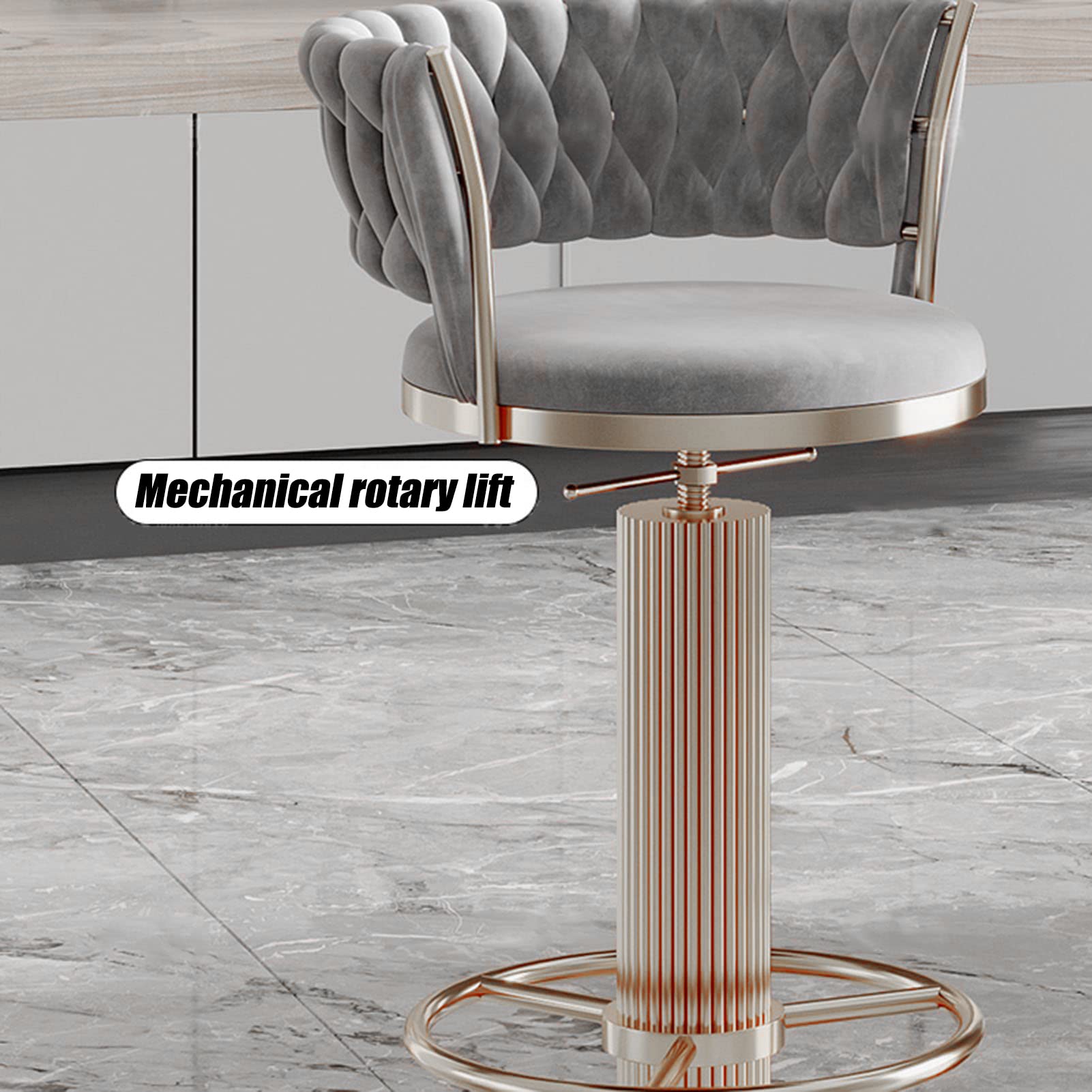 Eetbarkruk, draaistoel met fluwelen rugleuning en zilveren voetsteun en ronde metalen voet, Home Kitchen Island Counter verstelbare barkruk (maat: grijs, kleur: 65-80 cm