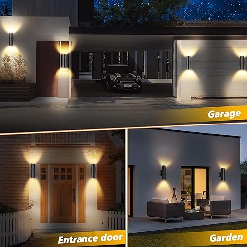 Miniatura 7 de RIDALUX Paquete de 2 lámparas de pared para exteriores impermeables con luces LED hacia arriba, luz moderna para exteriores para porche, patio,