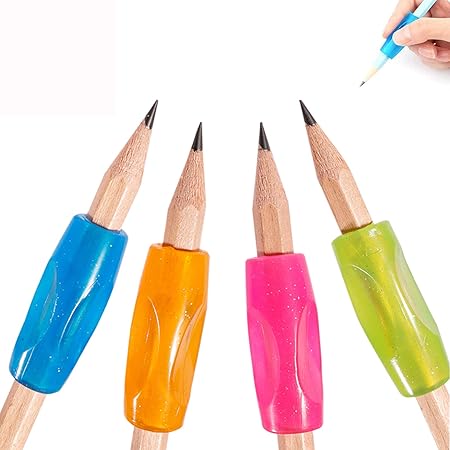 鉛筆グリップ 鉛筆持ち方 鉛筆グリップ矯正 左右手兼用 面白い勉強セット 握り方 正しい持ち方 柔らかい 筆圧 疲労を軽減 子供用4個入り