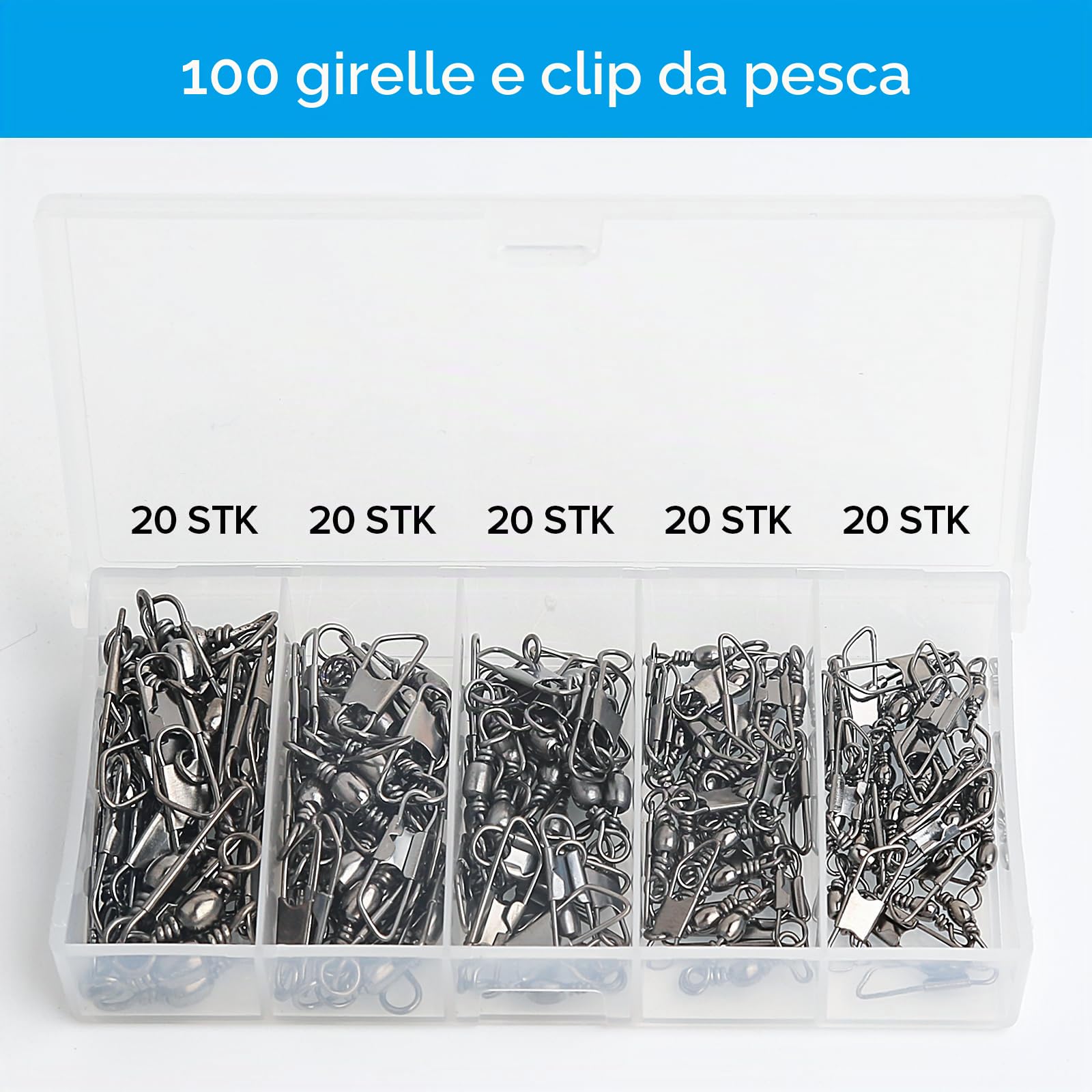 Realure 100/200 Pezzi Vortici Pesca Trota, Pesca Carabina Vortice, Pesca in Acciaio Inox con Moschettone, Esche da Pesca Vortice per Acqua Salata, Accessori da Pesca,5 Dimensioni 7/8/10/12/14#