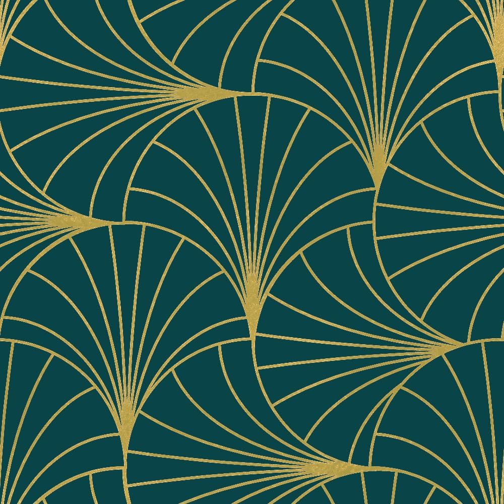 Peel and Stick Wallpaper Gold and Teal Contact Paper 44×300cm Geometric Self Adhesive Wallpaper Stripe Sticky Back Plastic Removable Vinyl Film for Living Room Bedroom Wall Furniture Decor