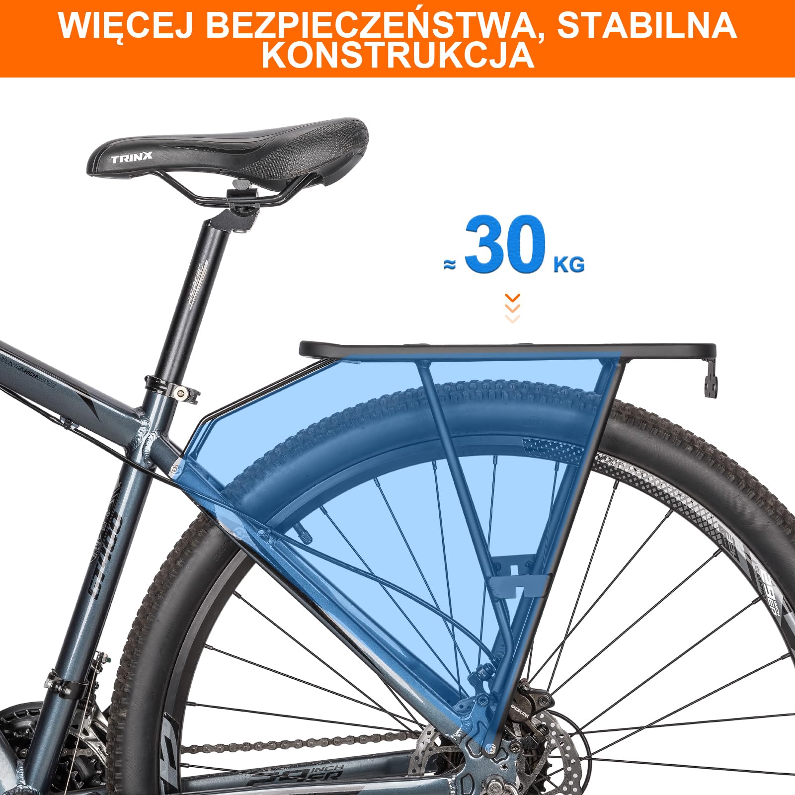CXWXC Tylny Bagażnik Rowerowy | Hamulce Tarczowe/Nie Tarczowe, Nośność 66lbs, Ramki 26"-27.5"/29"