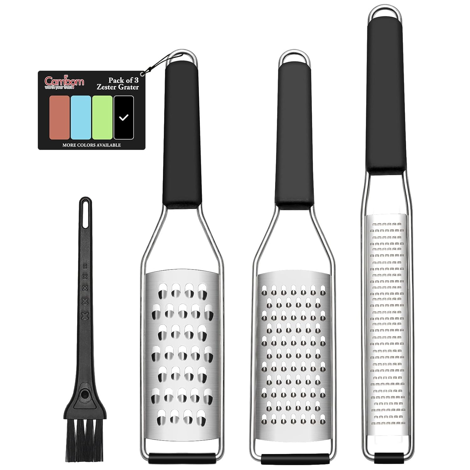 Cambom Lemon Zester Grater Three-piece Suit - Heavy Duty Kitchen Tool for Parmesan Cheese Ginger Garlic Nutmeg Chocolate