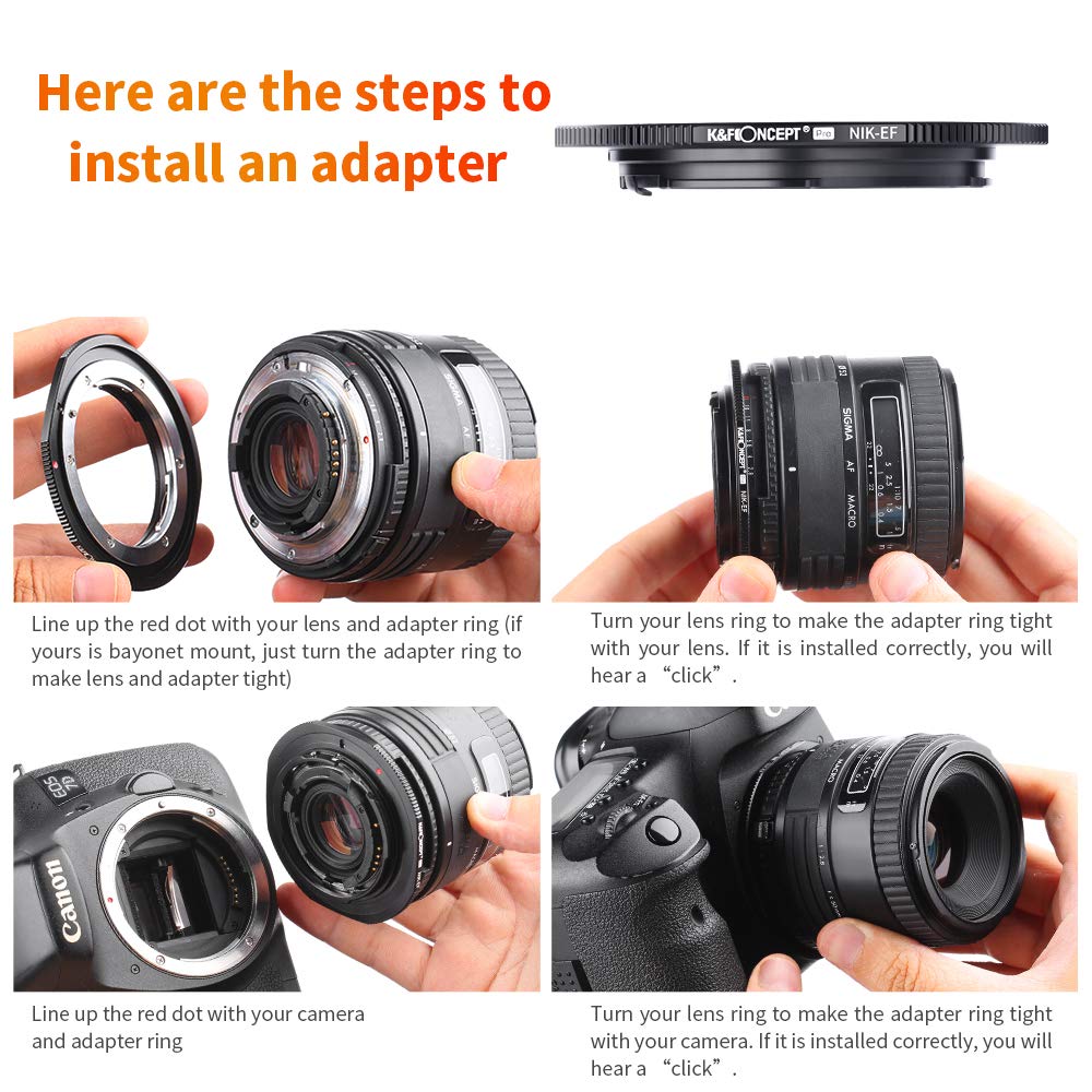K&F CONCEPT M11135 NIK-EOS Hochpräziser Adapterring Objektivadapter Objektiv Adapter Canon EOS, Adapter Ring für Nikon AI Objektiv auf Canon EOS Kamera